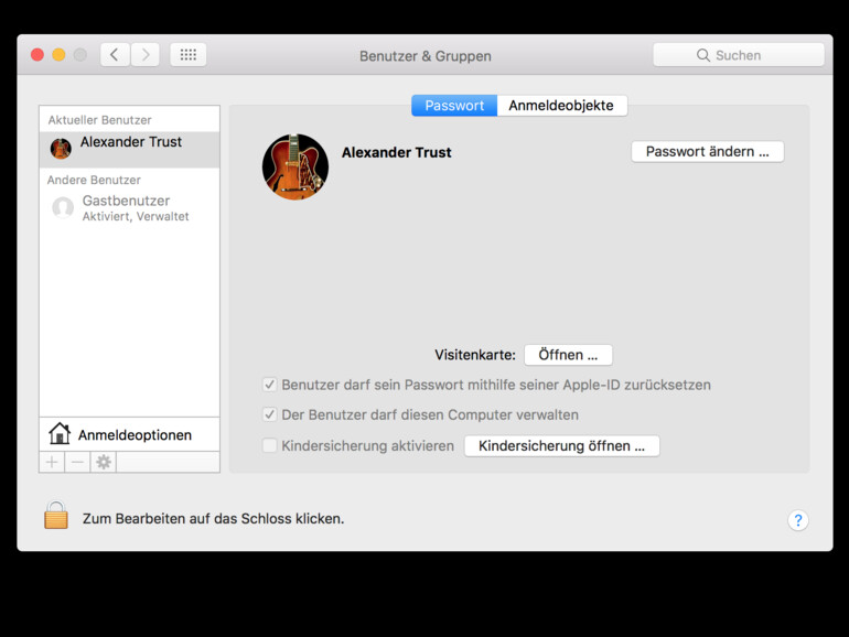 Systemeinstellungen &gt; Benutzer und Gruppen