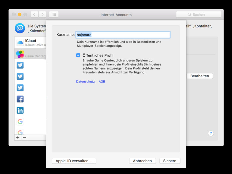 Game-Center-Account hinzufügen