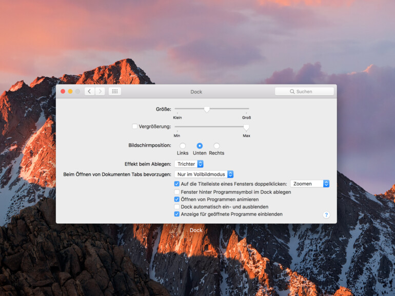 Einstellungen-Dialog in macOS Sierra
