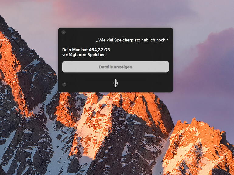 macOS Sierra: Siri sagt an, wie viel Speicherplatz noch verfügbar ist