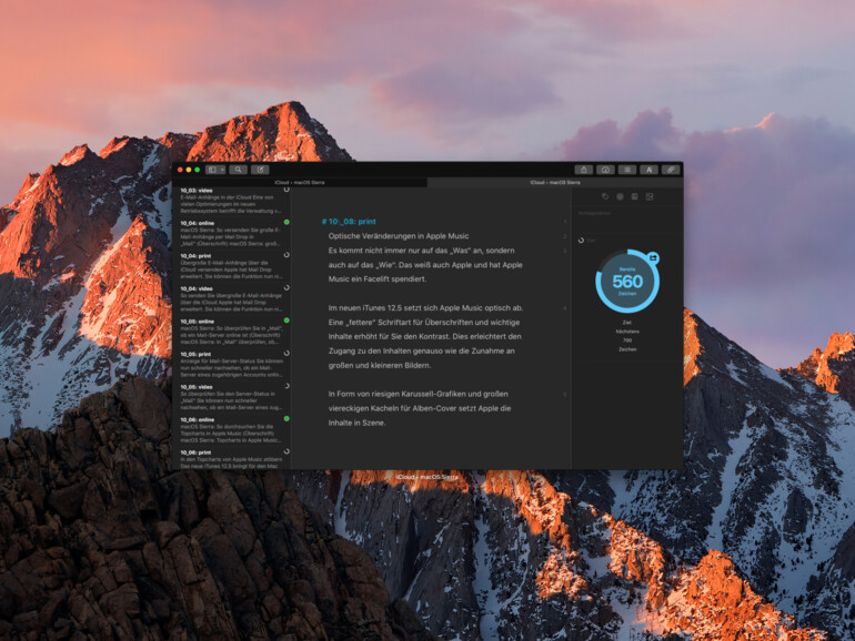 macOS Sierra: Tabs in Ulysses