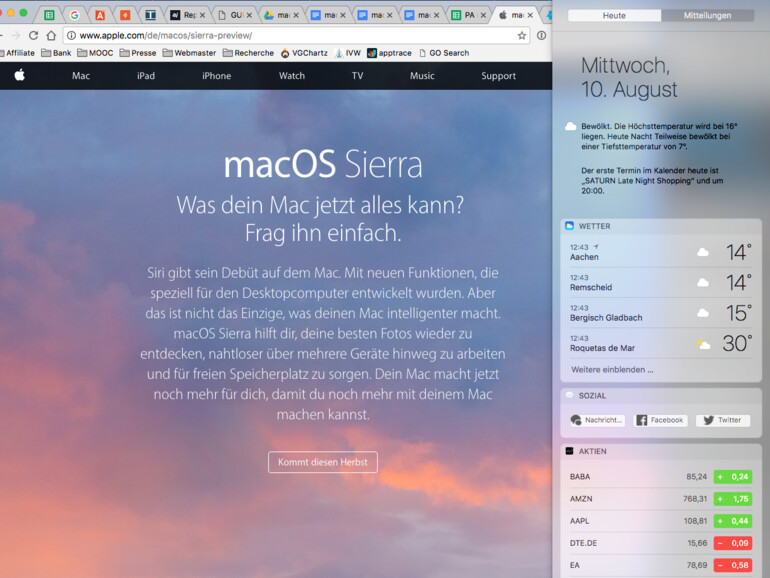 Nachrichtenzentrale in macOS Sierra