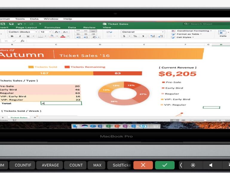 Microsoft Excel auf dem MacBook Pro mit Touch Bar