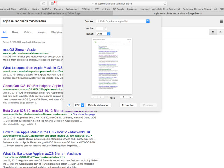 Druckdialog im Browser