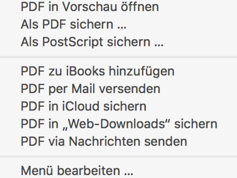 Auswahlmenü im Druckdialog