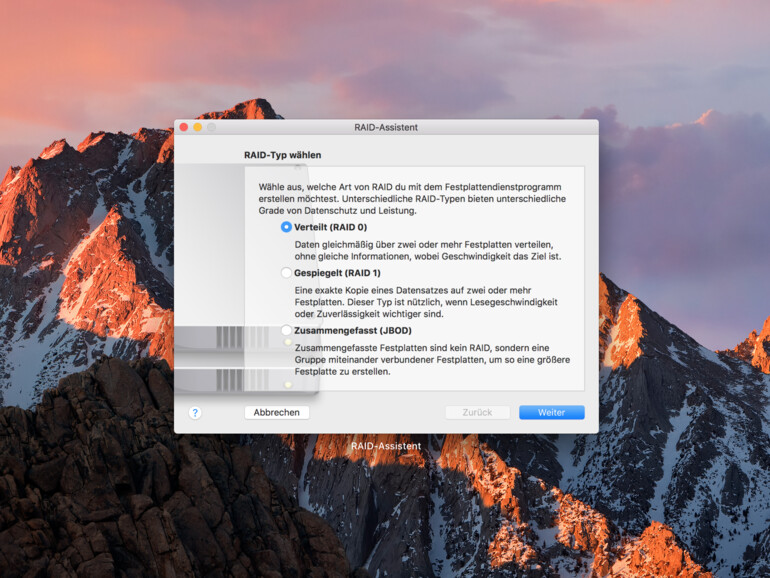 RAID-Assistent in macOS Sierra