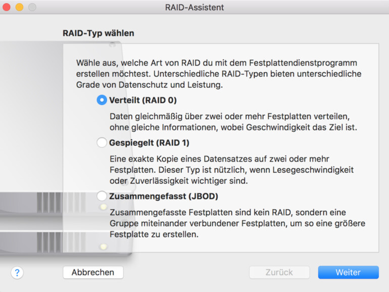 Dialogfenster: RAID-Assistent