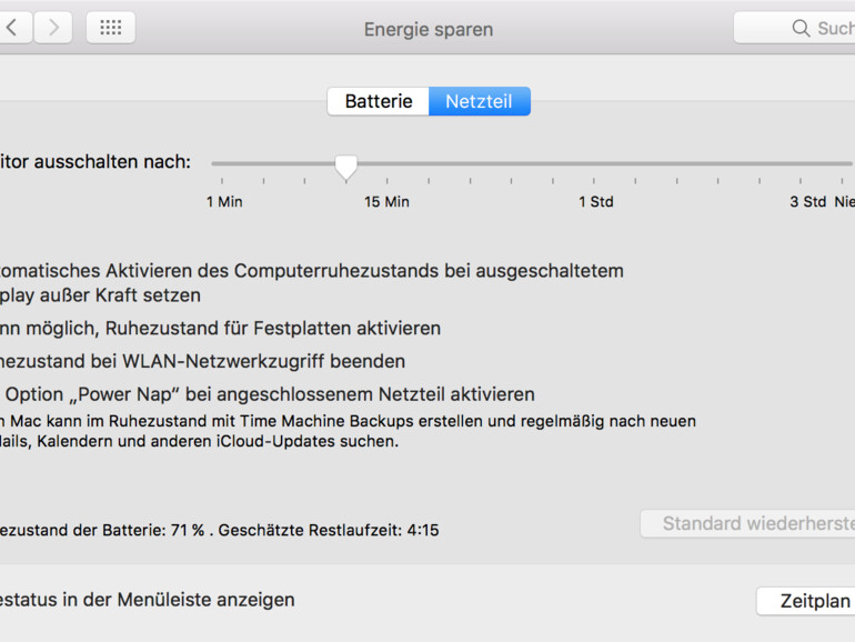 Systemeinstellungen &gt; Energie sparen