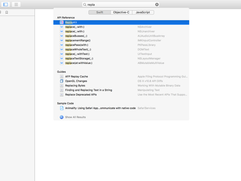 API-Suche mit Autovervollständigung in Xcode 8