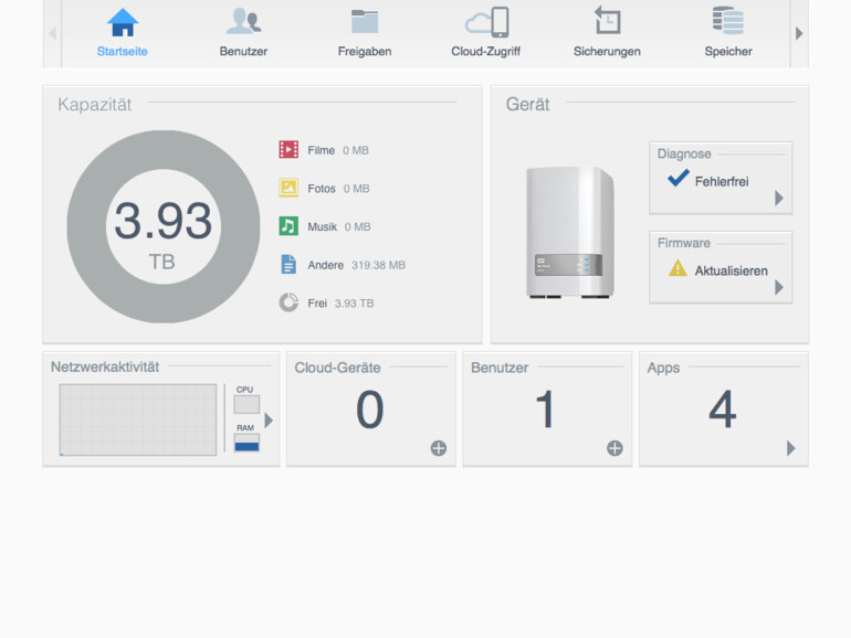 Die Einrichtung ist schnell abgeschlossen und führt zu diesem Browser-Interface.