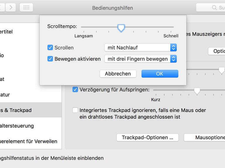 Aktivierung der Drei-Finger-Geste