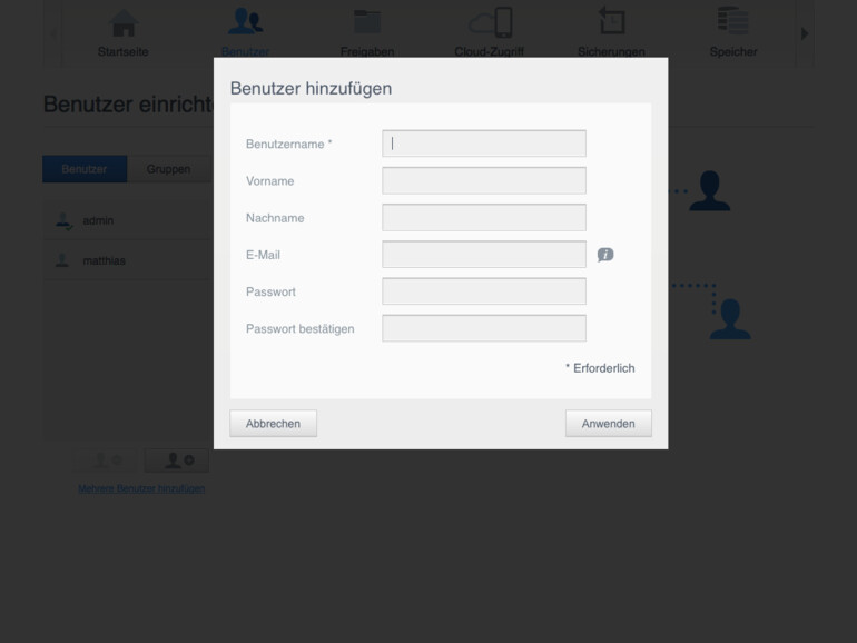 3. Benutzer hinzufügen mit Benutzername und gegebenenfalls E-Mail