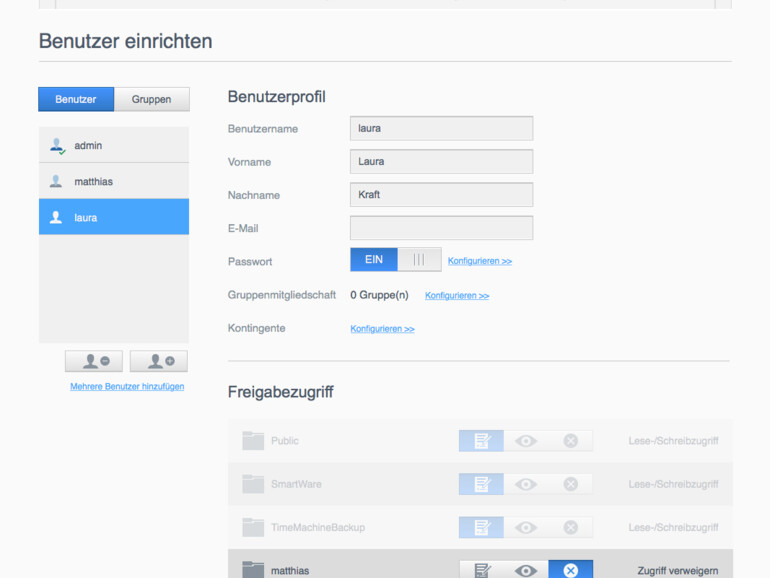 5. Jeder Benutzer erhält automatisch seine eigene Freigabe
