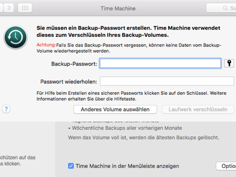 Dann bekommt das Backup ein Passwort zur Verschlüsselung