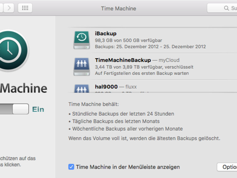 Und dann ist WD My Cloud Mirror in die Datensicherung mit Time Machine eingebunden
