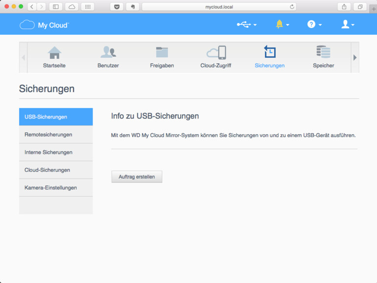 Datensicherungen der My-Cloud sind zum Beispiel auf großen USB-Festplatten möglich