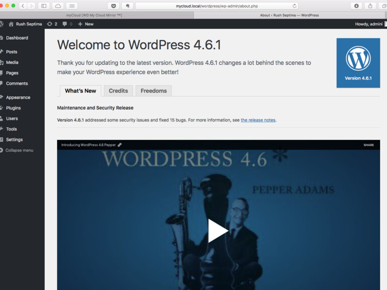 Die Installation sieht vollwertig aus. Ein Update auf Wordpress 4.6.1 gelingt anstandslos