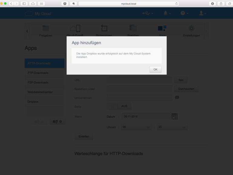 Jede erfolgreich installierte App wird vom NAS-System bestätigt