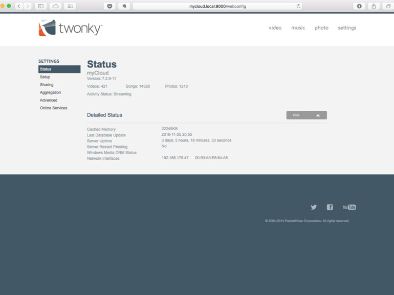 Für das Sharing von Medien-Inhalten läuft auf WD My Cloud Mirror die Anwendung Twonky als DNLA-Server