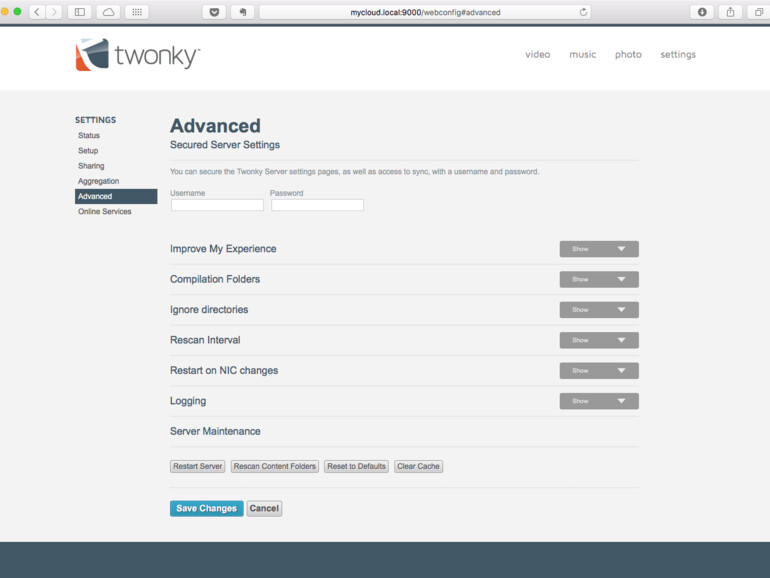 Server-Name und weit wichtiger: Username und Password zum Schutz der Konfiguration sollten kontrolliert werden