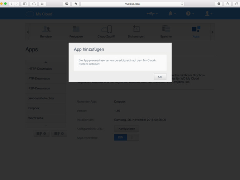 Plex Media Server wurde erfolgreich installiert