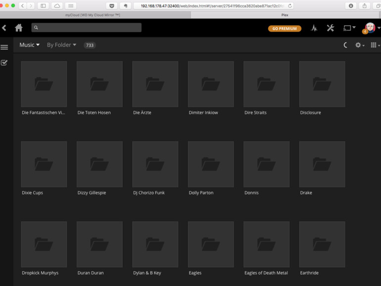 So sieht die Musik-Mediathek bei Plex Media Server aus