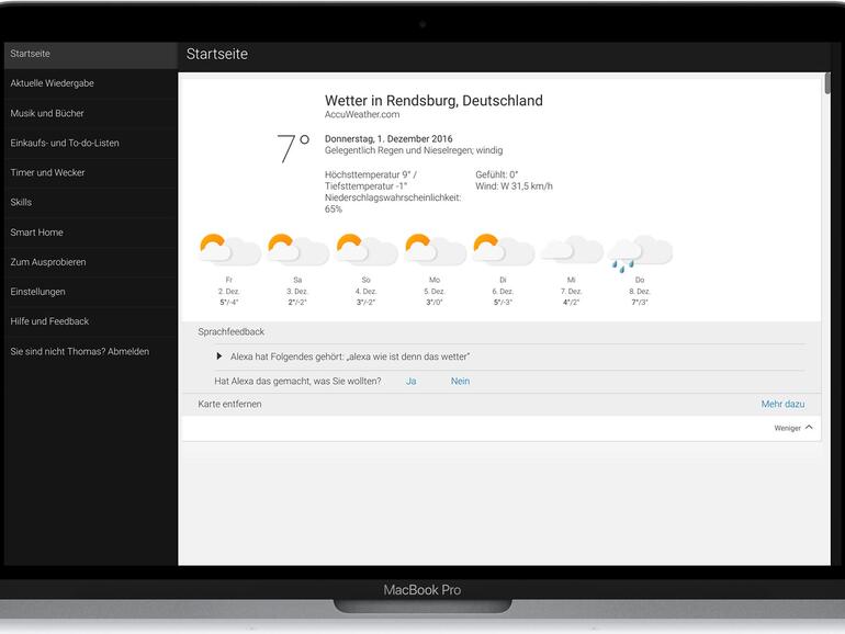 In der Alexa-App nehmen Sie nicht nur die grundlegenden Einstellungen und Verknüpfungen Ihrer Konten vor, sondern geben auch Rückmeldungen, um die Sprachqualitäten von Alexa weiter zu optimieren. Außerdem findet sich hier die aktuelle deutsche Skill-Auswahl.