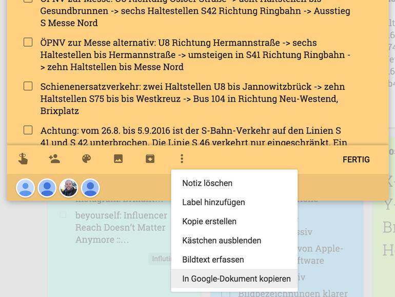 Google-Notiz in Google-Dokument wandeln