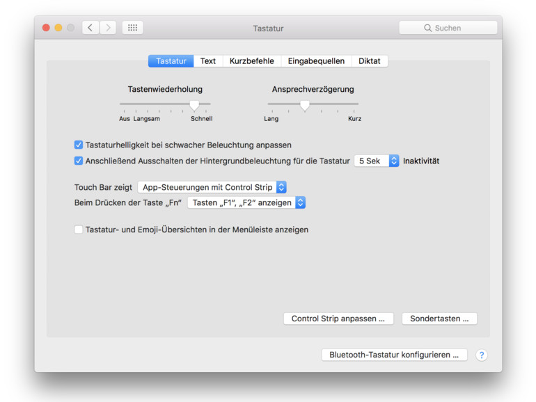 Systemeinstellungen, Tastatur