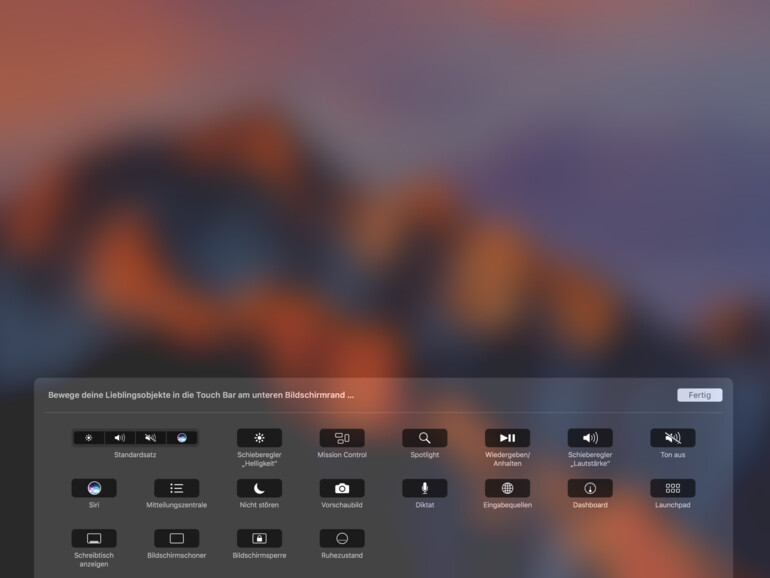 Einstellungen für den Control Strip, kompakt