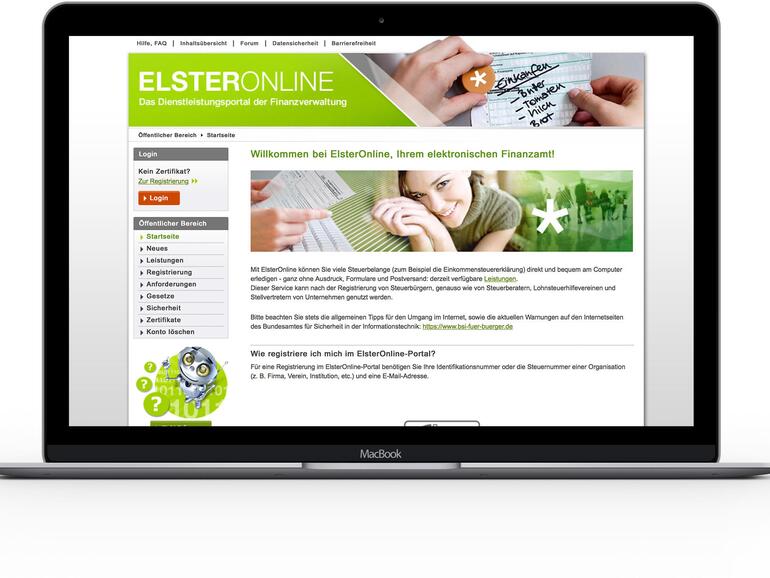 Elster Online Webseite auf dem MacBook