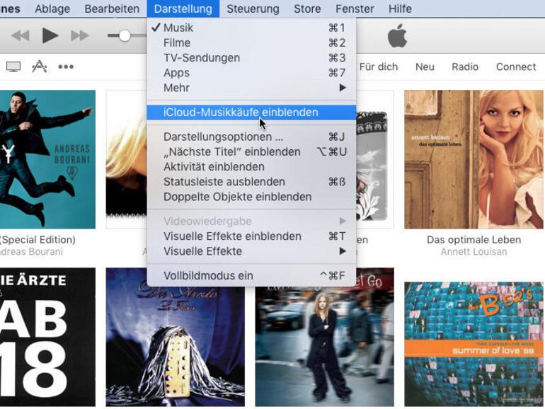 Lassen Sie iCloud-Einkäufe einblenden, sehen Sie die gelöschten Titel trotzdem in der Mediathek …