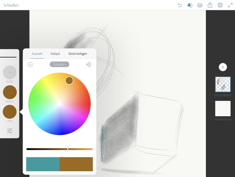 Großer Vorteil: Sie haben immer alle möglichen Stifte, Pinsel und Farben, die Sie wünschen, dabei.