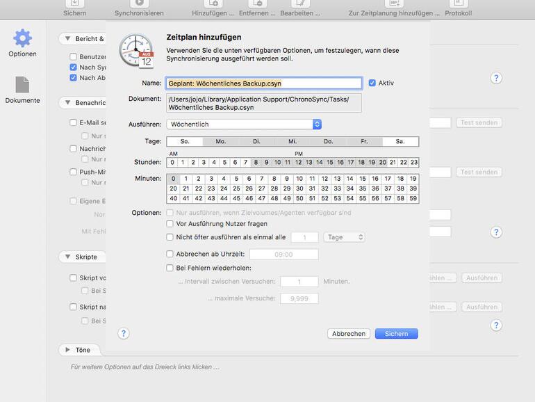 Detaillierter als in ChronoSync lässt sich ein Zeitintervall für das Back-up in keinem anderen Programm festlegen.