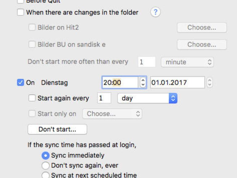 In Synchronize! Pro X haben Sie vielfältige Möglichkeiten, einen Back-up-Prozess anzustoßen und können sogar definieren, was passieren soll, wenn etwas dazwischen kommt.