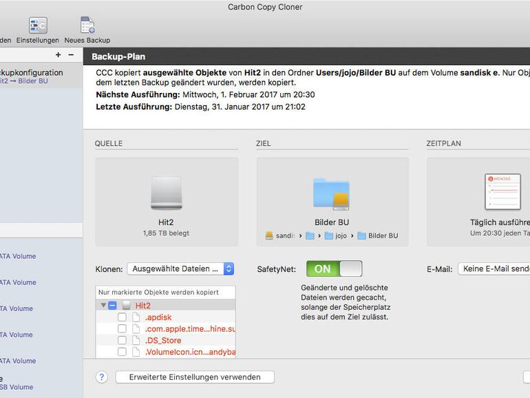 Der Carbon Copy Cloner kopiert am liebsten ganze Laufwerke. Einzelne Ordner funktionieren auch, sind aber etwas umständlich auszuwählen.