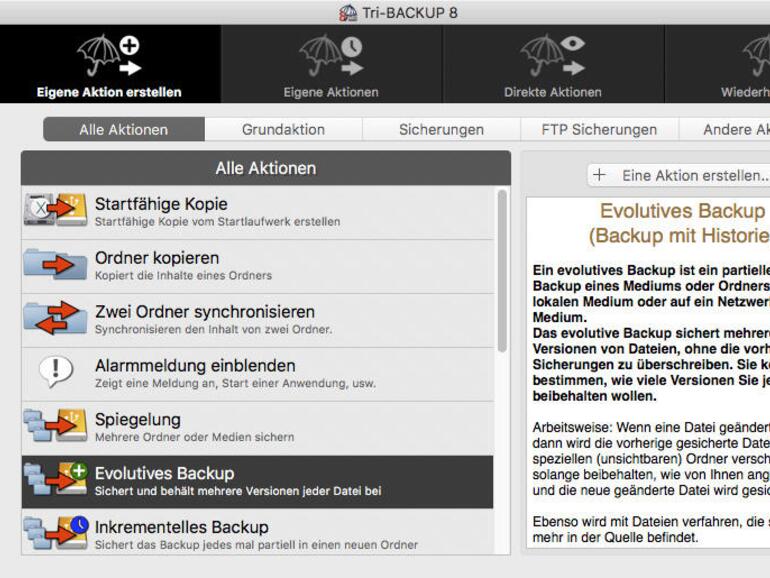 TriBackup bietet Ihnen für die meisten Sicherungsszenarien vorgefertigte Einstellungen an.