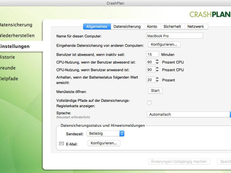 Die Crashplan-Anwendung für den Mac ist unansehnlich, bietet aber mehr Einstellungsmöglichkeiten als Konkurrent Backblaze.