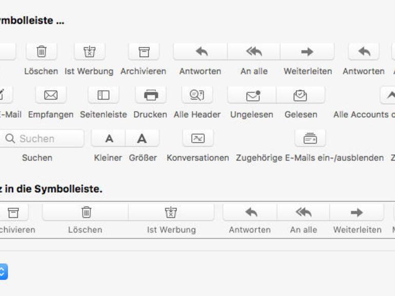 Passen Sie bei Apple Mail die Symbolleiste an Ihre Wünsche an.