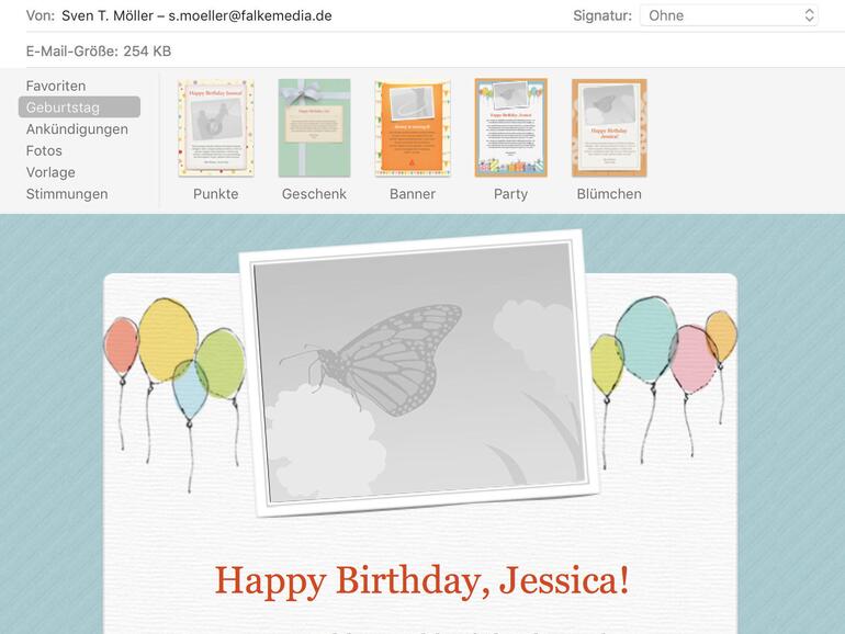 Apple Mail enthält einige Vorlagen für ansprechend formatierte E-Mails.