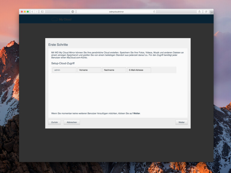 WD My Cloud Mirror: Administrator festlegen