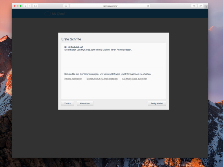 WD My Cloud Mirror: Einrichtung ist abgeschlossen