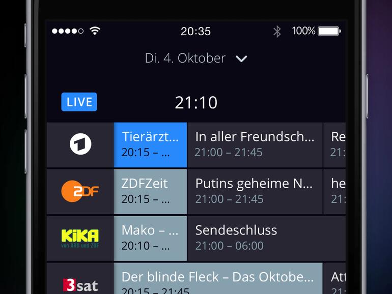 Die App von waipu.tv auf dem iPhone bietet eine Übersicht des TV-Programms für die kommenden 14 Tage