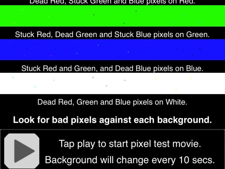 Mithilfe von Farbbildern können Sie den Bildschirm eines iOS-Geräts auf Pixelfehler überprüfen.