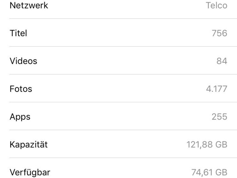 In den Systemeinstellungen finden Sie die Kapazität des iOS-Geräts ablesen.