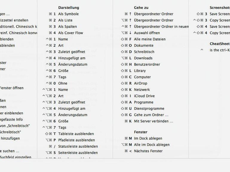 Screenshot zeigt CheatSheet