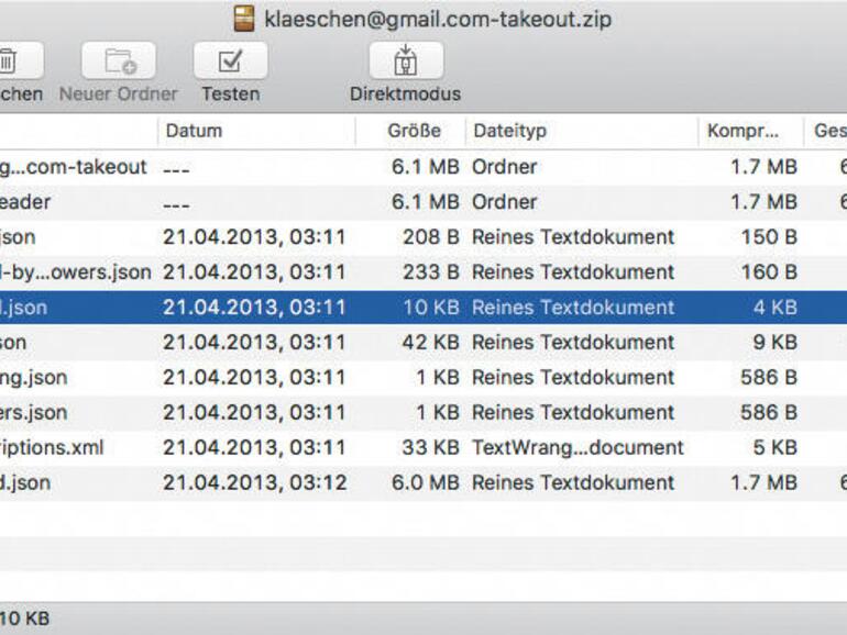 Screenshot zeigt BetterZip