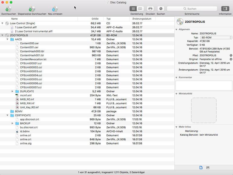DiskCatalog Maker katalogisiert die Struktur einer CD oder DVD, bietet aber ansonsten keinen weiteren Mehrwert.