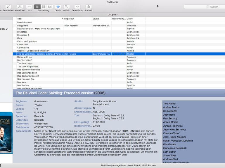 DVDpedia ermöglicht dank der strukturierten Benutzeroberfläche die einfache und unkomplizierte Verwaltung des Medienbestands.
