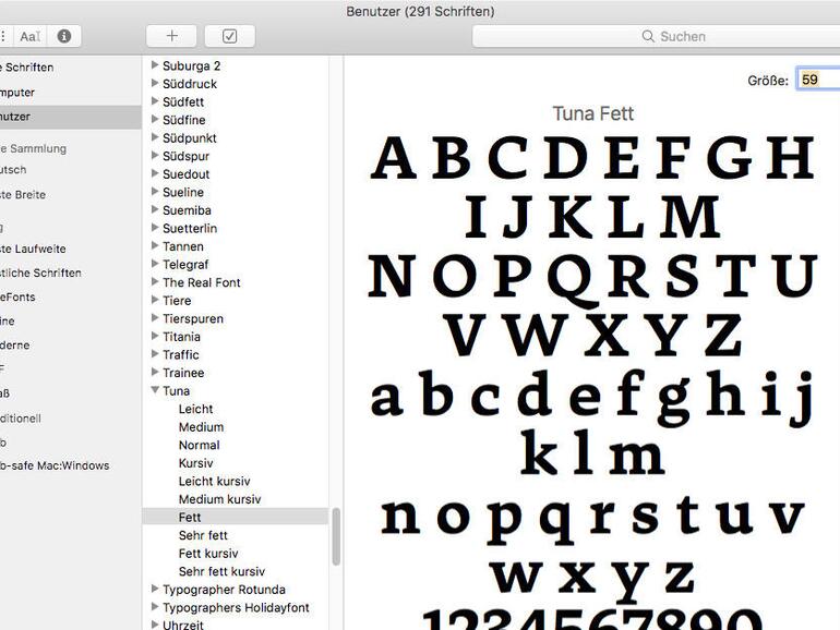 Screenshot aus der Schriftsammlung
